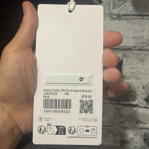 NWT Lululemon Stretch Cotton Rib Crewneck SS Bodysuit Thong Size XS (BLK) - Picture 14 of 15